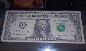 $1 Dollar 2006 Bill Note Fancy 5 In A Row 77777278 Solid Leading Sevens 7's - Picture 1 of 2