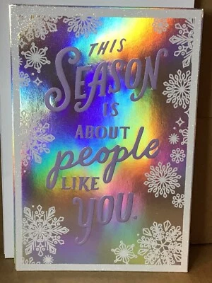Tarjeta iridiscente 6 sellos Feliz Navidad plata copo de nieve amigo de la familia nueva Foto 1 de 4