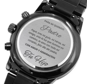 Regalo Hombre, Reloj Negro Con Mensaje Grabado Personalizzato Para Papa de Hijo - Foto 1 di 10