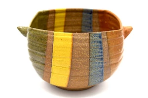 Handgefertigte Studiokeramik Dip Pour Glasur Schale Gefäß terrestrische Formung signiert MI - Bild 1 von 8