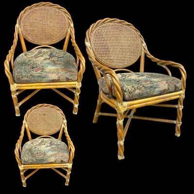 3 sillas de ratán vintage McGuire San Francisco Olive Twist MCM California Designer Foto 1 de 4