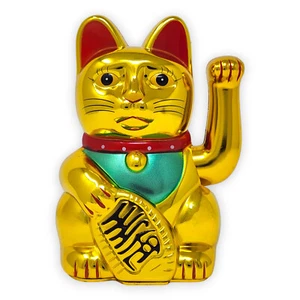 15cm Glückskatze goldfarben Winkekatze Glücksbringer Feng Shui Katze Maneki Neko - Bild 1 von 8