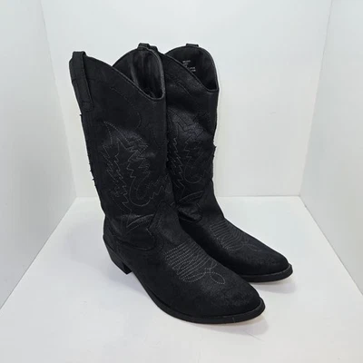 Botas vaqueras occidentales negras 10M tela imitación gamuza bordadas Foto 1 de 4