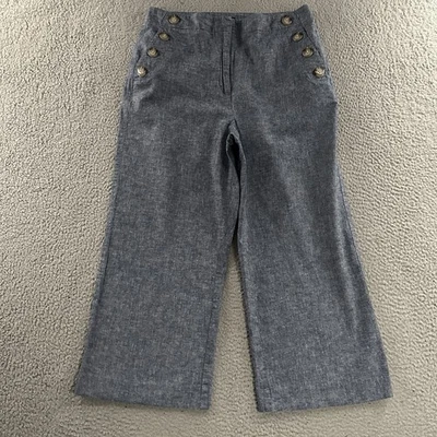 Pantalones para mujer Ann Taylor azules talla 8 tiro alto pierna ancha recortados lino mezcla de algodón Foto 1 de 4