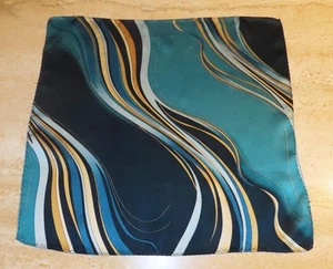 Pocket scarf; silk; abstract pattern; blues tones, light tan;12.5x 13 in - Picture 1 of 6