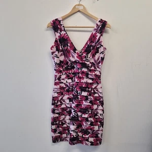 Ladies Dress Size 10 M&Co Pink Floral Layered Party Wedding Stretch Wiggle  - Picture 1 of 9