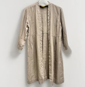 Lagenlook Linen Duster Pure Jill Elements 100% Jacket Sz Medium Khaki Open - Picture 1 of 9