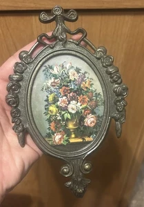2 Vintage Messing & Glas verziert kleine Blumen Wandbehang Blumen Bild Italien - Bild 1 von 10