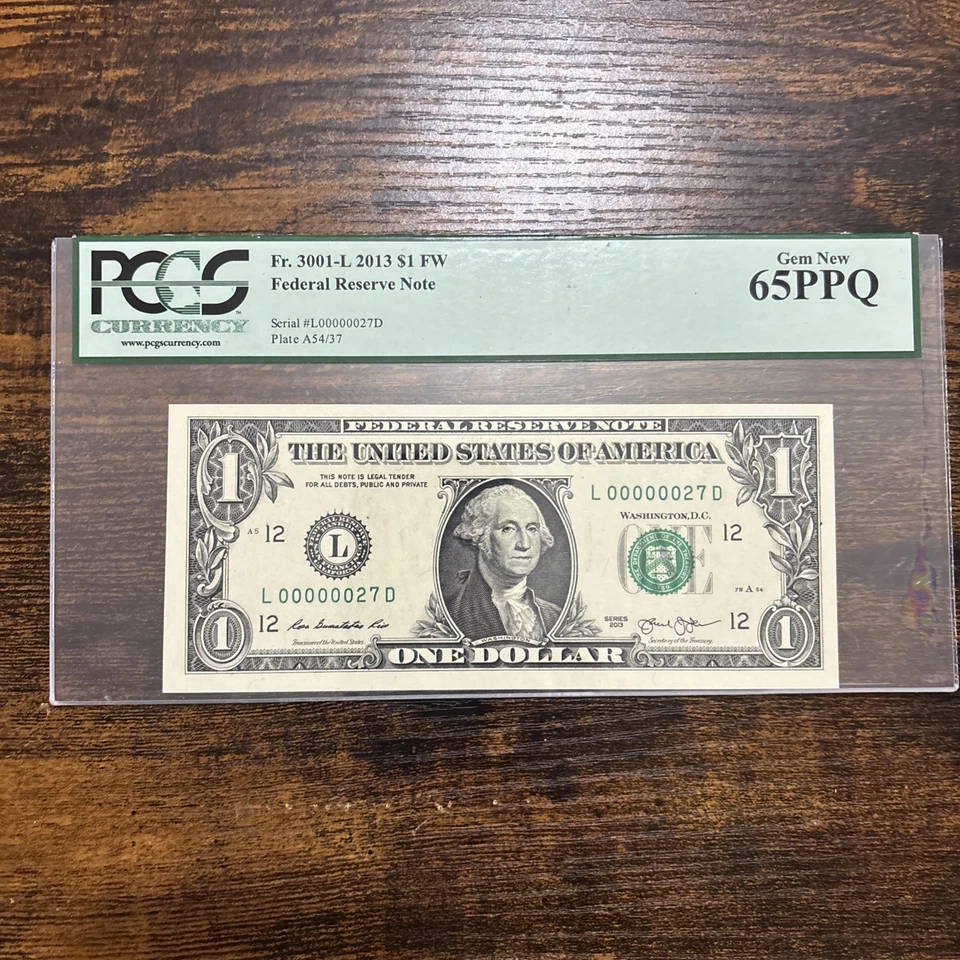 2013 $1 Two Digit Low Serial Number ￼(L00000027D) - Image 1 of 3