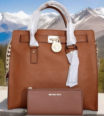 🌞BOLSO DE MANO MICHAEL KORS HAMILTON EQUIPAJE GRANDE MARRÓN SAFFIANO+/O CARTERA🌺¡NUEVO CON ETIQUETAS! Foto 1 de 4