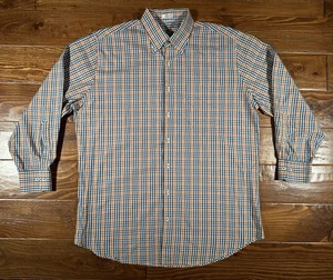 Camisa Peter Millar Cuadros A Cuadros Con Botones Para Hombre Talla L Naranja Azul Marrón Guinga - Imagen 1 de 10