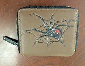 NEU SKNEEPHATE Geldbörse Braun Leder Schwarz Witwe Spider Reißverschluss Portemonnaie - Bild 1 von 9