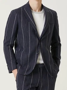 Sartorio Napoli Blue Striped Men’s Sport Coat Linen Silk Blend Size 56 - Picture 1 of 13