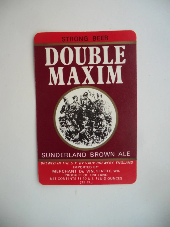 VAUX SUNDERLAND DOUBLE MAXIM IMPORTED SEATTLE USA BREWERY BEER BOTTLE LABEL - Image 1 of 1