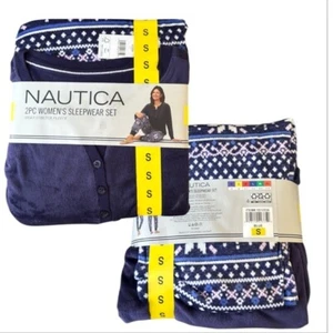 Nautica Womens Silky Fleece 2 Piece Pajama Set Henley Neckline Jogger Style Pant - Picture 1 of 6