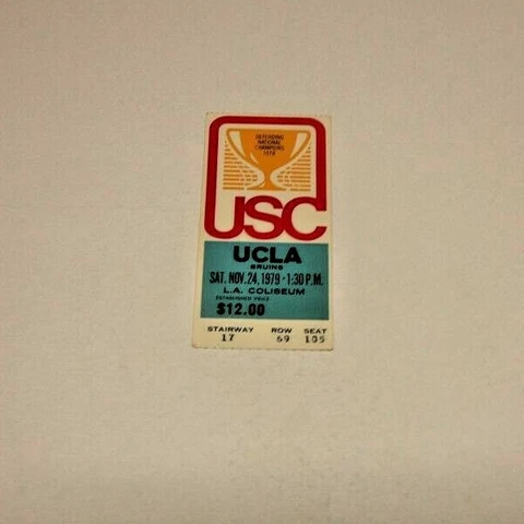 1979 UCLA BRUINS NCAA FOOTBALL VS USC TROJANS TICKET NICE CONDITION VERY RARE Cover