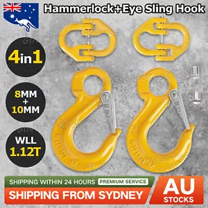 2X 8mm Hammerlock+ Eye Sling Hook Safety Chain Caravan Trailer connecting Extend - Picture 1 of 9
