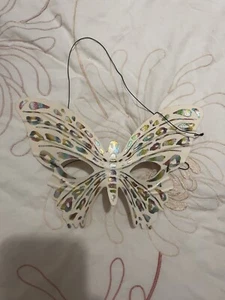 White Glitter Masquerade Fancy Dress Butterfly Mask - Picture 1 of 3
