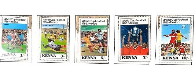 A) 1986, KENIA, MUNDIAL DE FÚTBOL MÉXICO, MULTICOLOR, JUEGO DE 5 SELLOS Foto 1 de 1