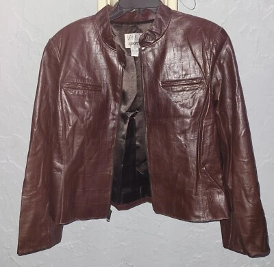   Chaqueta 100% Cuero Mujer Talla XL Marrón Cremallera Detalles corre más pequeña Foto 1 de 4