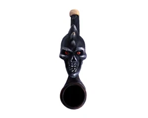Stachelschädel handgefertigt Tabak Rauchen Mini Handpfeife Dämonenhörner Horror Gothic - Bild 1 von 2