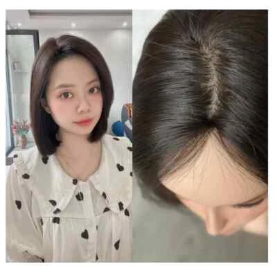 Lavia, Peluca de Pelo Negro Natural Corto Corona Más Fina, Gorra de Seda Piel Realista 3D Foto 1 de 4