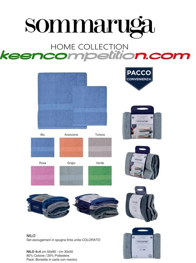 SOMMARUGA Set 4+4 4 Asciugamani Viso + 4 Ospite Spugna tinta unita 80% cotone - Immagine 1 di 1