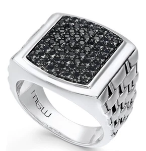 MGM MGW Men’s Sterling Silver 2ct Black Sapphire Square Ring Band ~NICE sz 11 - Picture 1 of 9