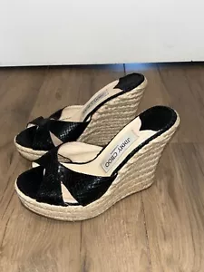 Sandalias de cuña alpargata de cuero en relieve Jimmy Choo negras de piel de serpiente talla 6 - Imagen 1 de 11