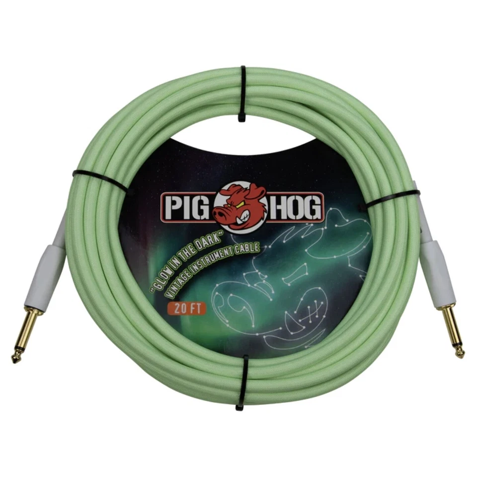 Cable de instrumento tejido vintage Pig Hog que brilla en la oscuridad, 20 pies, recto 1/4" TS Foto 1 de 1