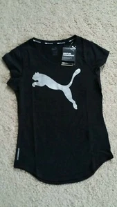 BNWT PUMA TRAINING DRYCELL BLACK SILVER SPORTS T-SHIRT TOP SZ XS UK 8 RUNNING - Picture 1 of 3