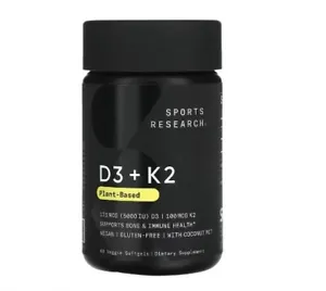 Sports Research, Vitamin D3 + K2, Plant Based, 60 Veggie Softgels - Picture 1 of 2