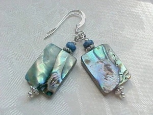 B2G1 Abalone Shell Earrings Beach Blue Lapis Lazuli Peacock Handmade Sundance - Picture 1 of 24