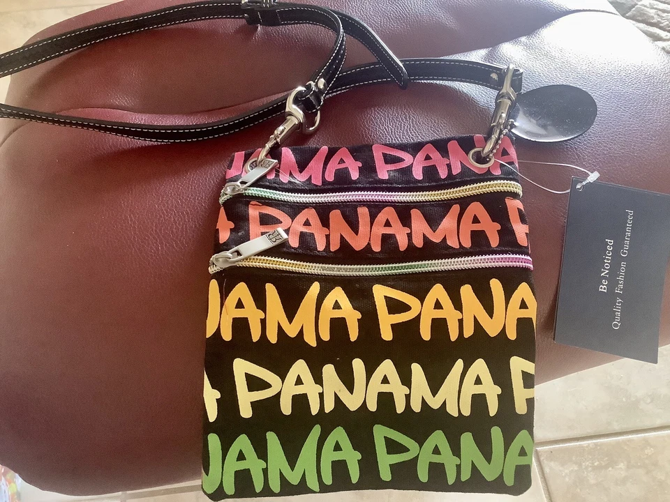 Robin Ruth Panama Crossbody Bag Script Multicolor Double Zipper Pouch Purse - Image 1 of 1