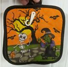 2 Vintage Halloween Pot Holders NOS Prop Decor Skeleton Witch Collectible
