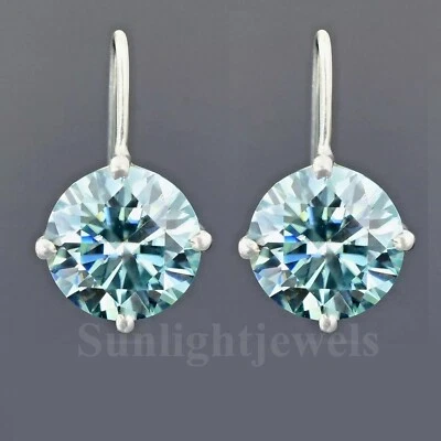 6.00Ct Certified Blue Diamond Solitaire Dangler Earrings 925 Silver,Great Luster - Image 1 of 4