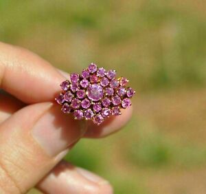 14k Yellow Gold Plated 2Ct Round Simulated Pink Sapphire Cluster Engagement Ring