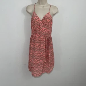Rebecca Taylor silk faux wrap dress mini geometric print size 4 orange gray - Picture 1 of 12