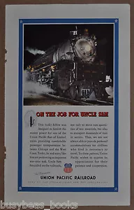 1943 UNION PACIFIC RR advertisement, UP 825 4-8-4 steam locomotive photo - Foto 1 di 2