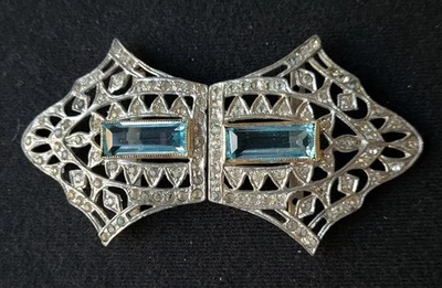 ¿AQUAMARINAS PLATEADAS EDUARDIANAS VINTAGE? Y hebilla de cinturón de pedrería Foto 1 de 4