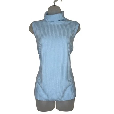 George 全新带标签 Y2K 无袖高领上衣特大号罗纹针织星光蓝色 — 第 1/4 张图片
