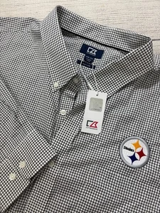 PITTSBURGH STEELERS NWT Mens 3XB Black Check Embroidered Logo L/S Button Shirt - Picture 1 of 7