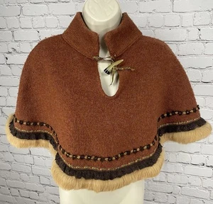 Vintage F.L. Mantello scialle a levetta corno pelliccia mohair marrone Malik made in USA taglia small S - Foto 1 di 10