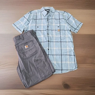 Carhartt Lot Of 2 Utility Pants Mens Sz 34x32 (32x29 Rugged Flex Shirt Sz Medium - Image 1 of 4