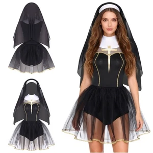Costume da suora donna senza maniche vestito spose fantasma vestito cattivo uniforme maglia - Foto 1 di 26