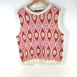 Sportsgirl womens knit vest size S pink floral sleeveless round neck 114694 - Picture 1 of 8