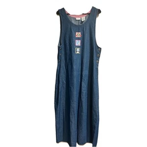 Vtg 90s White Stag Denim Teacher School ABCs Patch Jean Overall Dress Women L - Picture 1 of 7