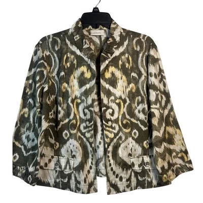 Chaqueta Blazer Chicos Ikat Estampado Verde Oliva Amarillo Blanco Talla 2 Foto 1 de 4