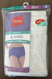 NIP HANES NYLON TAGLESS BRIEFS LACE WAIST COTTON LINER 6 PACK WOMEN'S SIZE 7 - Picture 1 of 4