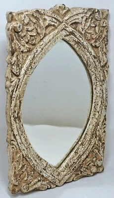 Hand Crafted Carved Hard Wood Mirror Frame Rustic White Color - Image 1 of 4